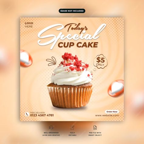 Cupcake Social Media Design, Dessert Social Media Design, Cake Banner Design, Cake Promotion Poster, Cake Poster, Logo Overlay, Cake Story, Cake Templates, Cake Banner