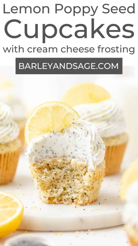 Poppy Seed Dessert, Poppy Seed Cupcakes, Lemon Poppy Seed Cupcakes, Lemon Poppy Seed Muffins Recipe, Cream Filled Cupcakes, Lemon Cupcake Recipe, Cream Cheese Frosting Cake, Lemon Poppyseed Cake, Citrus Recipes