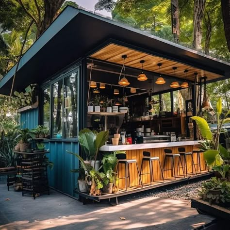 Dream Coffee Shop, Coffee Shop Ideas, Outdoor Kiosk, Small Shop Design, Patio Bars, Container Coffee Shop, Coffee House Design, Container Cafe, Outdoor Restaurant Design