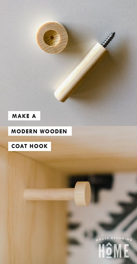 Make a Modern Wooden Coat Hook Easy Home Crafts, Diy Coat Hooks, Wood Coat Hooks, Ceramic Hooks, Scrap Wood Diy, Diy With Wood, Wooden Coat Hooks, Diy Wooden Crate, Diy Hooks