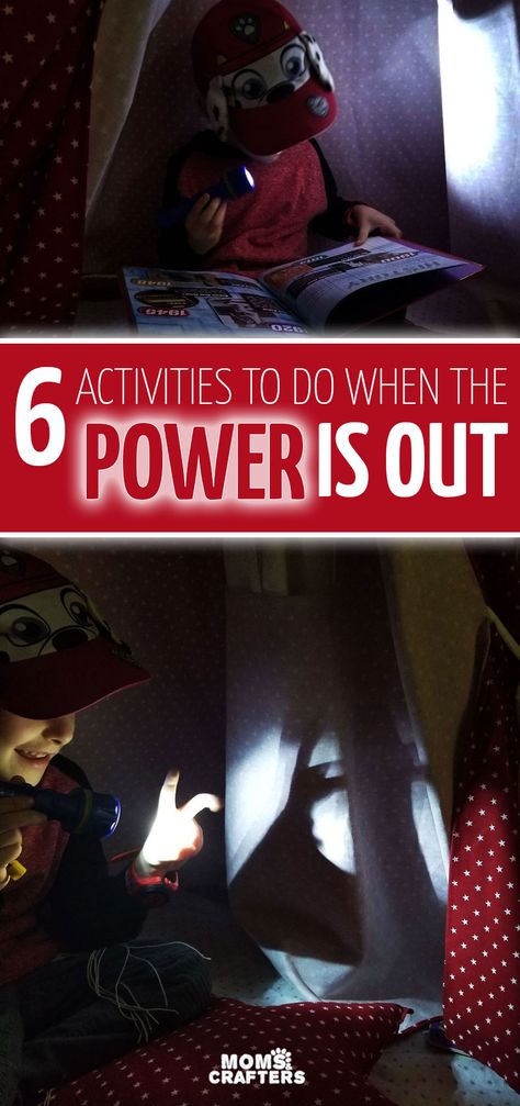 Click for 6 fun and easy activities for kids for when the power is out! These fun ideas are super easy and include survival tips for moms during power outages, storms, hurricanes, and blackouts. (sponsored) Things To Do When The Power Is Out, Activies For Kids, Power Outage Tips, Things To Do Inside, Indoor Kids, Keeping Kids Busy, Screen Free Activities, Emergency Plan, Boredom Busters