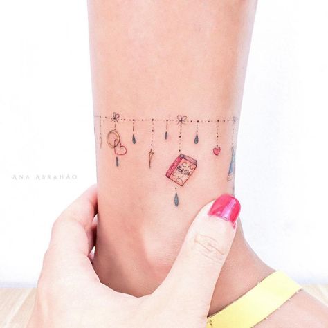 Small Tattoos Ankle Bracelets Tattoos For Women, Charm Anklet Tattoo, Bracelet Tattoos For Women, Anklet Tattoos For Women, Charm Bracelet Tattoo, Charm Tattoo, Cuff Tattoo, Chain Tattoo, Ankle Bracelet Tattoo