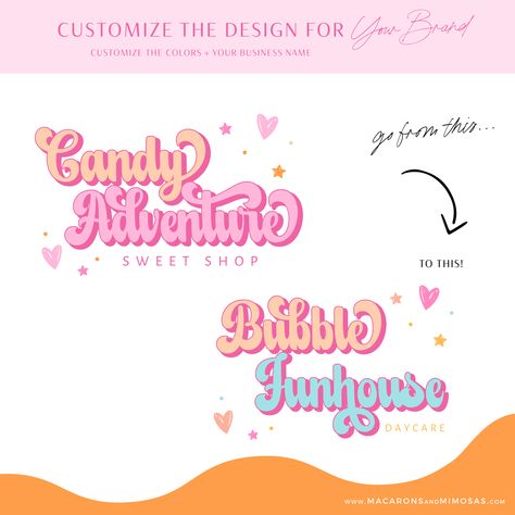 - Logo for a website and mobile app that features a variety of candy-themed#bubblefont #funwithfonts #creativelettering #typographylove #fontobsessed Candy Brands Logo, Cute Fonts Alphabet Cursive, Canva Logo Ideas, Retro Font Canva, Cute Fonts Alphabet Bubble, Cute Fonts Alphabet Doodles, Aesthetic Logo Design Ideas, Font For Logo Design, Bubbly Fonts