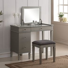 Darby Home Co Balamore 2 Piece Vanity Set with Mirror Modern Dressing Table Designs, Makeup Storage Drawers, Silver Vanity, Dressing Table Design, Makeup Table Vanity, Vanity Set With Mirror, Bedroom Vanity, Elegant Makeup, Minimalist Room