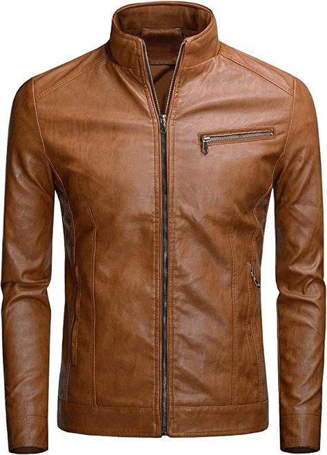 Classic windproof outwear, pairing with jeans, warm and cozy Retro knitted stand collar, adjustable cuffs, front zip closure Premium faux leather, silky soft lining 100% polyester Attractive slim fit light brown jacket for men US Size Design, FBA Fast Delivery Light Brown Jacket, Fits For Guys, Stylish Leather Jacket, Brown Faux Leather Jacket, Mens Jackets Casual, Black Faux Leather Jacket, Leather Jacket Style, Men's Leather Jacket, Genuine Leather Jackets