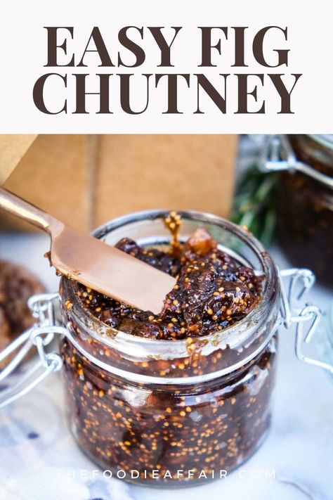 Fig chutney in a glass jar with a small knife. Fresh Fig Chutney Recipe, Fig Chutney, Spiced Fig Jam, Dried Fig Jam Recipe, Pickled Figs Recipe, Recipes With Dried Figs, Fresh Fig Recipes, Fig Chutney Recipe, Chutney Recipes Christmas