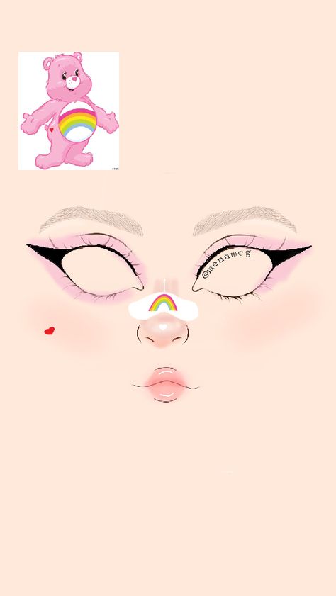 Care Bears Makeup Look, Carebear Makeup Ideas, Pink Care Bear Makeup, Cute Bear Makeup, Care Bear Makeup Halloween, Care Bear Makeup Ideas, Care Bear Makeup, Teddy Bear Makeup, Care Bears Makeup