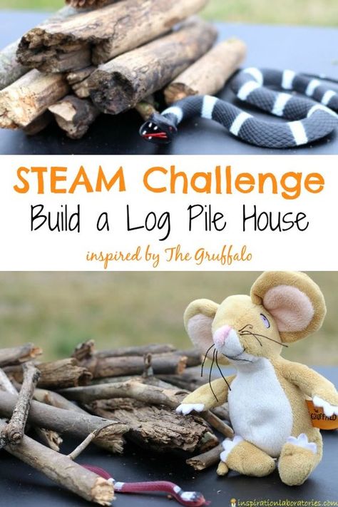 Set up a STEAM Building Challenge inspired by The Gruffalo by Julia Donaldson Gruffalo Eyfs, Gruffalo Activities, Woodland Activities, Nursery Forest, Building Challenge, Gruffalo's Child, Forest School Activities, Julia Donaldson, Eyfs Activities