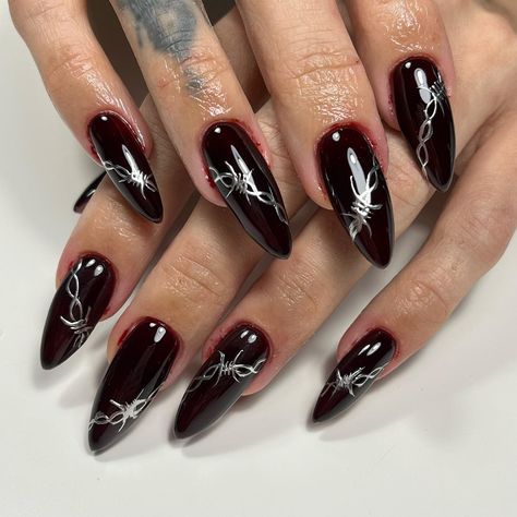 Barb wire nails but make it vampy 🩸⛓️⚔️ . . . . . . #vipersvenomnails #trendynails #nails2023 #nails #nailsofinstagram #manicure #nailstyle#nailedtension #naildesigns #gelmanicure #polygel #acrygel #acrylics #pinterestaesthetic #nailcharms #frenchtips#athensnails #y2knails #athensnailtech #nailartclub #nailinspo #prettynails #nägelinspo #mynails #nailart #mismatchmani #pinterestnails Barb Wire Nails, Wire Nails, Barb Wire, Y2k Nails, Nail Charms, Gel Manicure, Art Club, Nail Tech, Trendy Nails