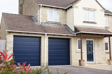 Sectional Garage Door-Steel Blue RAL 5011 Blue Garage Door, House Color Schemes Interior, Blue Garage, Sliding Glass Door Window, Garage Door Paint, Automatic Garage Door, Half Bathroom Remodel, Sectional Garage Doors, Garage Door Styles