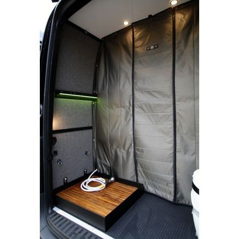 How to Add a Bathroom to a Camper? - Camper Life Camping Shower Ideas, Van Upgrades, Sleeper Van, Camper Van Shower, Hidden Shower, Diy Camper Van, Sprinter Rv, Add A Bathroom, Sprinter Van Conversion