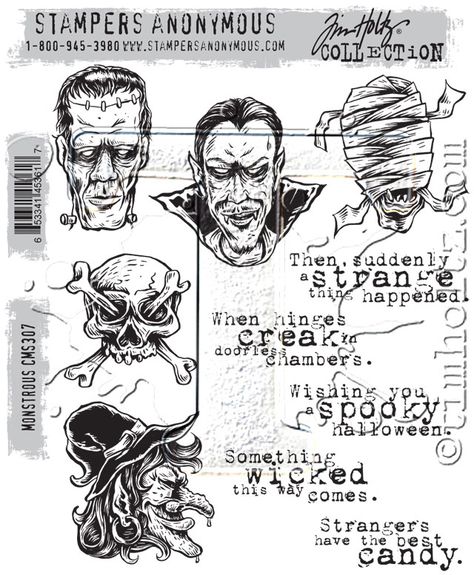 2017 stampers anonymous halloween… | Tim Holtz Tim Holtz Halloween, Frank Garcia, Tim Holtz Stamps, Stamp Storage, Halloween Tags, Halloween Monster, Halloween Projects, Skull And Bones, Arts And Crafts Supplies