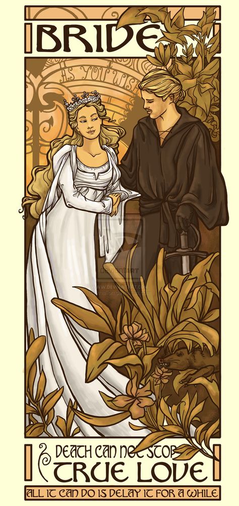 Bride by khallion.deviantart.com - Princess Bride fanart, art nouveau, based on Alfons Mucha. (Links to actual source on artist's deviantart gallery.) The Princess Bride, Alfons Mucha, I Love Cinema, Fantasy Films, Princess Bride, Alphonse Mucha, Nerd Alert, Graphic Arts, Inspiration Art