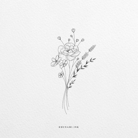 Alina | Unique Fine Tattoo Art on Instagram: “F L O R A L B O U Q U E T W A N N A D O D E S I G N (sold) Available Tattoo design for spring bookings 2020 🖤 Recommended…” Bunami Ink, Homemade Tattoos, Bouquet Tattoo, Wildflower Tattoo, Men Tattoos, Illustration Tattoo, Small Flower Tattoos, Inspiration Tattoos, Flower Tattoo Sleeve