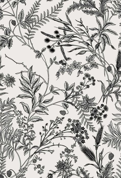 Floral Illustrations Black And White, Leaf Design Pattern, Jacobean Designs, Dynamic Rugs, Dorm Art, Gothic Wallpaper, Print Design Art, Flower Art Drawing, Textile Prints Design