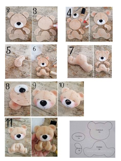 Felt Animal Patterns Free Templates, Pannolenci Ideas, Felt Teddy Bear, Pretty Toys Patterns, Felt Doll Patterns, Bear Felt, Teddy Bear Sewing Pattern, Felt Toys Patterns, Felt Animal Patterns