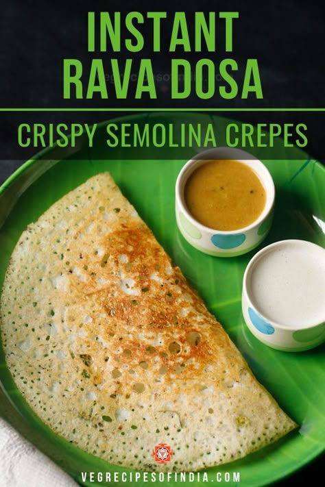 Crispy Crepe Recipe, Rava Dosa Recipe, Instant Dosa Recipe, Indian Dosa, South Indian Vegetarian Recipes, Healthy Indian Snacks, Rava Dosa, Veg Recipes Of India, Crepe Recipe