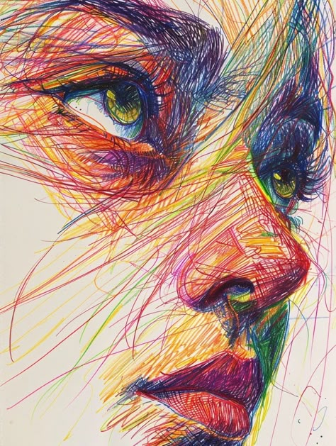 Colored Pencil And Pen Art, Eyes Colour Drawing, Experimental Drawing Ideas, Face Drawing With Color Pencil, Colored Ballpoint Pen Drawing, Pencil And Marker Drawings, Coloured Pencil Artwork, Colour Pen Drawing Ideas, Eyes Drawing Colored Pencils