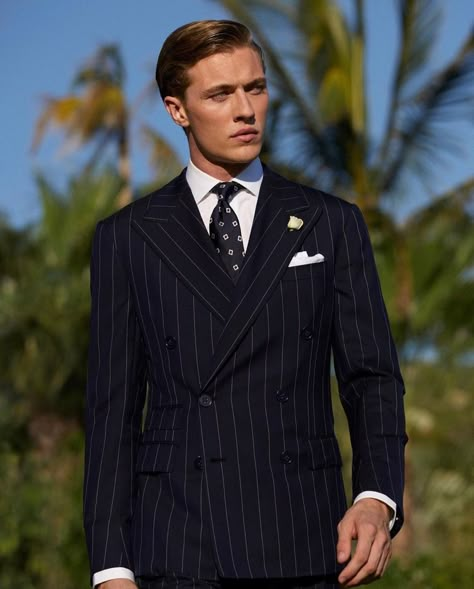 Gangster Suit, Blue Pinstripe Suit, Royal Blue Suit, Ralph Lauren Suits, Flannel Suit, Classy Suits, Mens Fashion Smart, Fashion Suits For Men, Pinstripe Suit