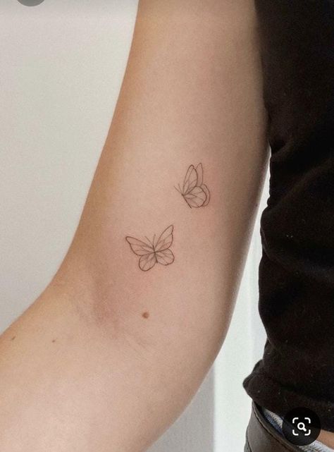 Fineline Small Tattoos, Minimalist Hand Tattoo, Bff Tats, Minimal Tattoo Designs, Minimal Tattoo Ideas, Inner Arm Tattoos, Tiny Tattoos For Women, Hand Tattoo Ideas, Two Butterflies