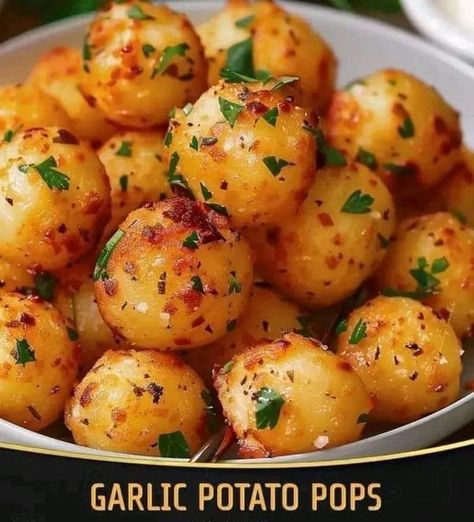 Rachael Ray Recipes > | Garlic Potato Pops | Facebook Garlic Potato Pops, Potato Pops, Garlic Balls, Glass Potato Chips Recipes, Fried Potato Patty, Air Fryer Cake Recipes, Dirt Cake Recipes, Spaghetti Casserole Recipe, Air Fryer Recipes Dessert