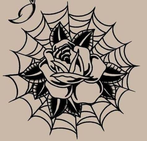 Rose Spider Web Tattoo Traditional, Rose And Web Tattoo, Traditional Tattoos Spider Web, Knee Tattoo Rose, Traditional Rose Flash, American Traditional Shoulder Tattoo, American Traditional Rose Tattoo, Rose Traditional Tattoo, American Traditional Rose