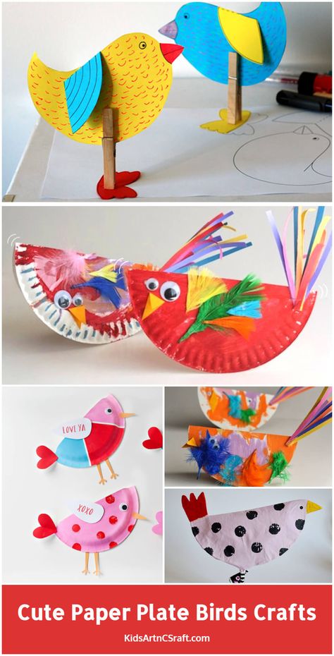 DIY Kids Craft: Cute Paper Plate Love Birds Love Bird Craft, Birds Kindergarten Activities, Bird Craft Ideas, Paper Plate Bird, Sandpit Ideas, Kids Crafts Birds, Bird Crafts For Kids, Swing Set Diy, Birds Theme