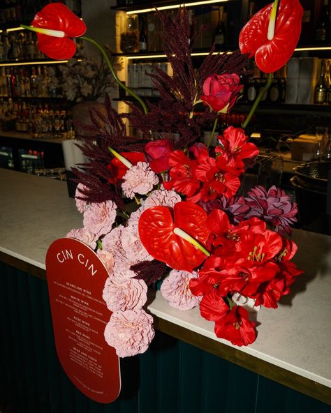 Cin Cin 🥂 The most beautiful bar florals with signage from @signed_byg perfectly tying together all the elements. We can't get enough of this colour palette 😍 Venue @rockartevents Signage & table stationary @signed_byg #florals #weddingflowers #weddinginspiration #barflorals #drinkmenu #melbourneweddings #weddingideas Table Stationary, Red Pink Wedding, Bar Florals, Wedding Reception Bar, Pink Wedding Receptions, Smith Wedding, All The Elements, Red Wedding Flowers, Beautiful Bars