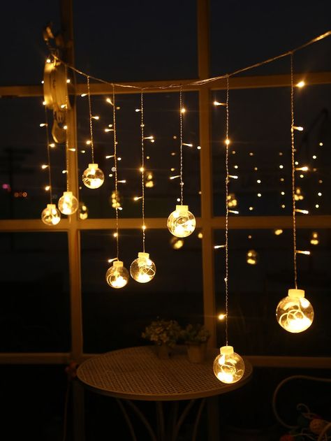 120pcs Clear Bulb String Light | SHEIN Led Wedding, Bulb String Lights, Christmas Window Decorations, Fairy Party, Icicle Lights, Lightbulbs, Led Christmas Lights, Novelty Lighting, Curtain Lights