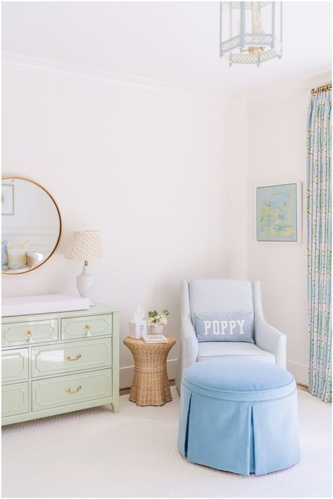 Small Classic Nursery, Nursery With Blue Dresser, Tiny Room Nursery Ideas, Tuscan Inspired Nursery, Preppy Gender Neutral Nursery, Nursery Grand Millenial, Gray Malin Nursery, Green Trim Nursery, Serena Lily Nursery