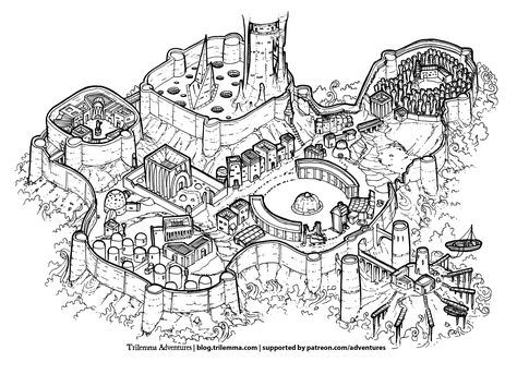 Trilemma Adventures: City of the Carreg Fantasy Isometric, Jungle Sketch, Map Sketch, Fantasy City Map, Fantasy Map Making, Isometric Map, Tabletop Rpg Maps, Drawn Map, Isometric Art