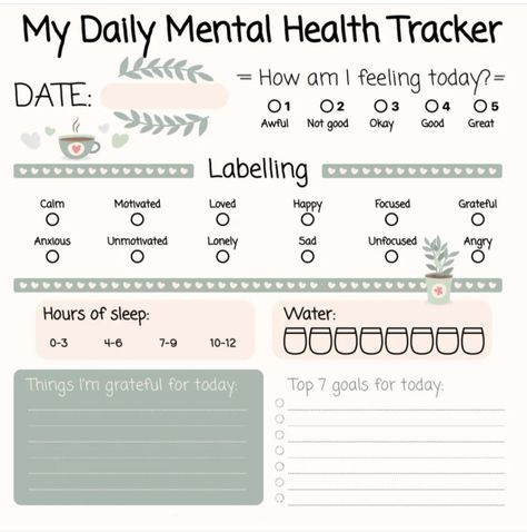 Mental Health Tracker, Bullet Journal Mental Health, Bullet Journal Ideas Templates, Wellness Tracker, Bullet Journal Mood Tracker Ideas, Self Care Bullet Journal, Health Tracker, Bullet Journal Mood, Writing Therapy