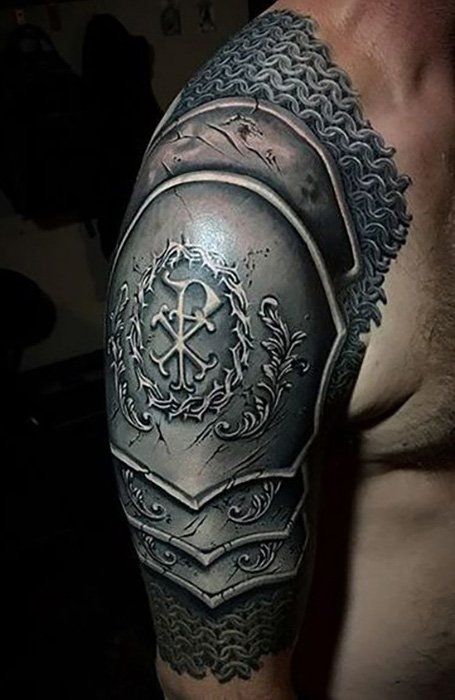 Shoulder And Half Sleeve Tattoo Tattoo Sholders, Armor Sleeve Tattoo, Shoulder Piece Tattoo, Armor Shoulder, Armour Tattoo, Shoulder Armor Tattoo, Body Armor Tattoo, Armor Designs, Men Masculine