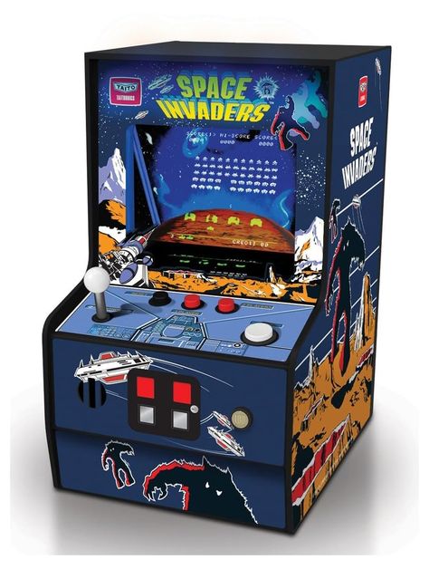 PRICES MAY VARY. Miniature playable replica of the original Space Invaders arcade cabinet Ideal for any game room, office, or display case Volume control and 3.5 mm headphone jack Power with a micro USB cable or 4 AA batteries (not included) Backlit marquee and coin trap Space Invaders Arcade, Space Invaders Game, Entertainment Building, Mini Arcade Machine, 90s Video Games, Retro Arcade Machine, 90s Video, Arcade Retro, Retro Arcade Games