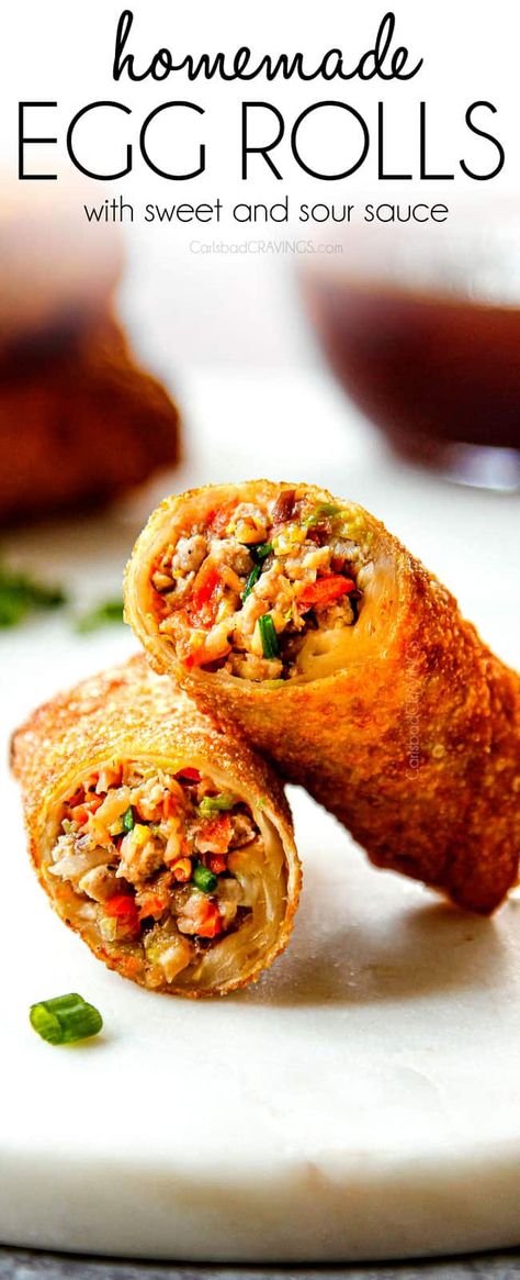 Homemade Egg Rolls - Carlsbad Cravings Chinese Egg Rolls, Egg Roll Filling, Homemade Egg Rolls, Pork Egg Rolls, Chicken Egg Rolls, Carlsbad Cravings, Egg Roll Recipes, Egg Roll, Healthy Smoothie