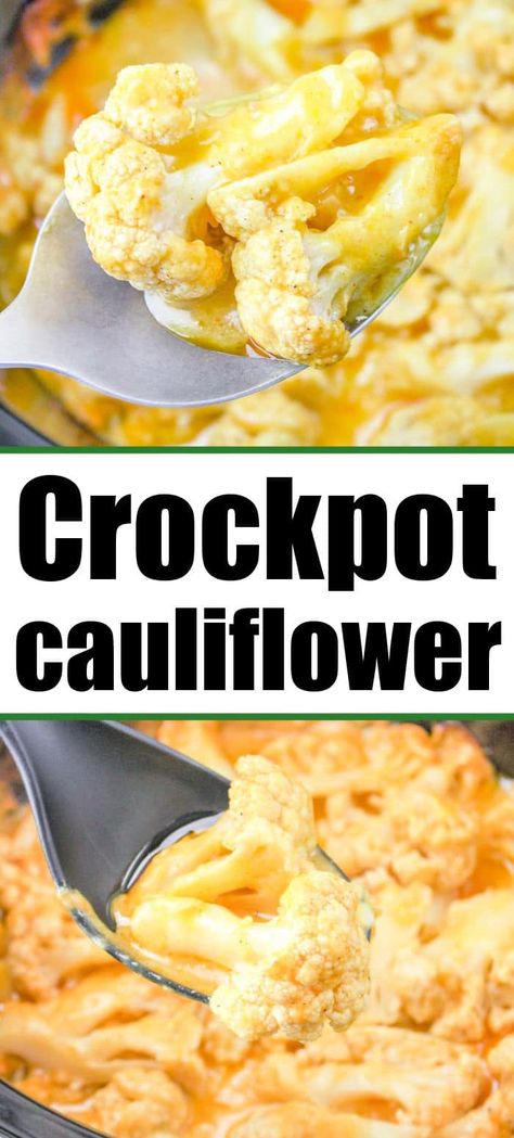 Slow cooker cheesy cauliflower recipe that is easy to throw together and the best vegetable side dish cooked in a Crockpot. #crockpotcauliflower #slowcookercauliflower #cheesycauliflower Crockpot Cauliflower Recipes, Crock Pot Cauliflower, Cheesy Cauliflower Recipes, Crockpot Cauliflower, Cheap Side Dishes, Frozen Chicken Crockpot, Cauliflower Mac And Cheese Recipe, Smoked Baked Potatoes, Cheesy Cauliflower Bake