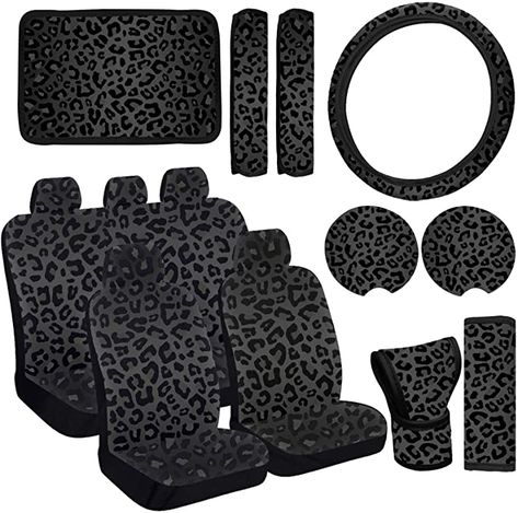 Amazon.com: JINGSEN 15 PCS Black Leopard Print Car Seat Cover Set,Steering Wheel Cover Center Console Armrest Pad Headrest Seat Belt Cover Handbrake Gear Cover Keychain Coasters Full Set for Car SUV : Automotive Black Car Decor, Car Seat Cover, Leopard Car Accessories, Leopard Print Car Accessories, Black Seat Covers Cars, Cheetah Print Steering Wheel Cover, Cheetah Car Seat Covers, Cheetah Print Car Seat Covers, Gray Cheetah Print