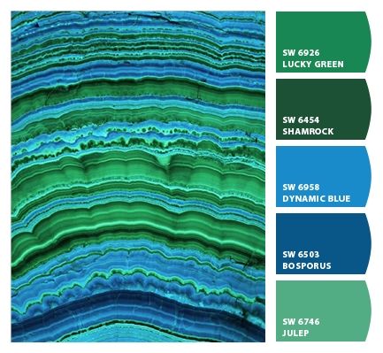 Chrysocolla & Malachite Malachite Color Palette, Emerald Green Paint, Peacock Pictures, Color Vibe, House Color Palettes, Green Paint Colors, Paint Color Palettes, Blue Color Schemes, Color Blending