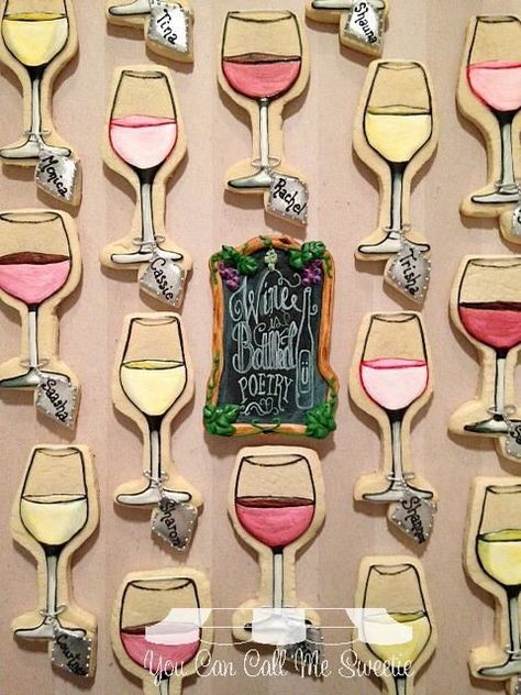 Wine Glass Cookies, Wine Cookies, Anniversary Cookies, Travel Birthday, Cutout Cookies, Themed Cookies, Wine Party, Sugar Cookie Designs, Cookie Decorating Ideas