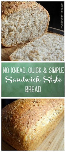 No Knead, Quick and Simple Sandwich Style Bread Loaf... This quick and easy dough can be made in about 5 minutes - no knead!  Made in a traditional loaf pan - so it looks just like typical store bought bread - which appeals to picky kids. #easyrecipe #sandwiches #bread #kidsrecipes #frugalfamilytimes No Knead Sandwich Bread Recipe, No Knead Sandwich Bread, Baking Simple, Easy Dough, Indulgent Recipes, Family Freezer, Sandwich Bread Recipe, Kid Friendly Meals Easy, Bread From Scratch