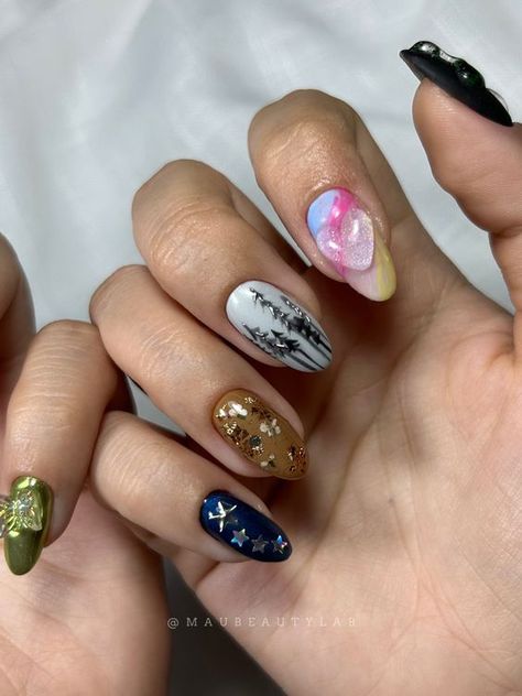 70  Nail Designs Inspired by Taylor Swift’s Eras Tour - Boss Babe Chronicles Evermore Inspired Nails, Taylor Swift Nail Ideas Folklore, Folklore Nails Inspired, Taylor Swift Evermore Nails, Folklore Makeup Eras Tour, Eras Tour Nail Ideas Reputation, Taylor Swift Nail Ideas Reputation, Evermore Nails Taylor Swift, Midnight Nails Taylor Swift