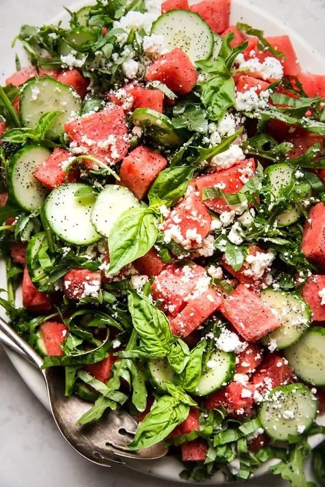 Watermelon Cucumber Salad, Recipes Under 500 Calories, Best Summer Salads, The Modern Proper, Modern Proper, Watermelon Feta Salad, Beautiful Salad, Watermelon And Feta, Cucumber Recipes Salad