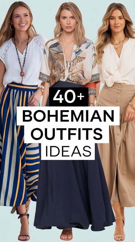 40+ Thrifted Boho Fashion Finds That Look Totally Designer Boho Hourglass Outfits, Classic Bohemian Style Outfits, Beachy Boho Aesthetic Outfits, Bohemian Outfit Ideas Boho Chic, Bohemian Party Outfit, Modern Boho Chic Outfits, Boho Outfits Women, Dark Hippie Style, Boho Party Outfit