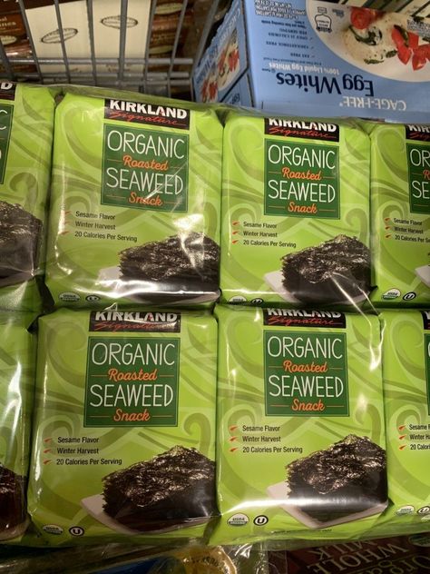 Costco sells their Kirkland Signature Organic Seaweed for $8.99. Scroll down for photos. This is one of my go to snacks I have in the house at all times. I'm a big snacker & always looking to minimize the amount of chips I eat. This seaweed is a great way to do that. This seaweed is light and slightly crunchy. It's got the right amount of salt too. You can see the salt crystals on each piece of seaweed. #costco #glutenfree #keto #ketodiet #ketofriendly #kirklandsignature #organic #seaweed Costco Seaweed, Go To Snacks, Seaweed Chips, Roasted Seaweed, Trader Joes Food, Costco Shopping, Salt Crystals, Seaweed Snacks, Grocery Foods