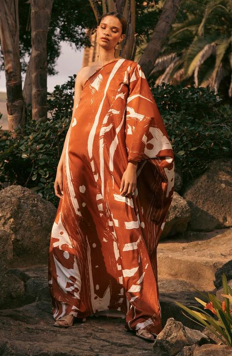 DIARRABLU Satu One-Shoulder Dress | Nordstrom Boho Kaftans, Bohemian Wear, Small Atelier, Dakar Senegal, Tie Dye Fashion, Resort Outfit, Cruise Outfits, Organic Clothing, Clothing Size Chart