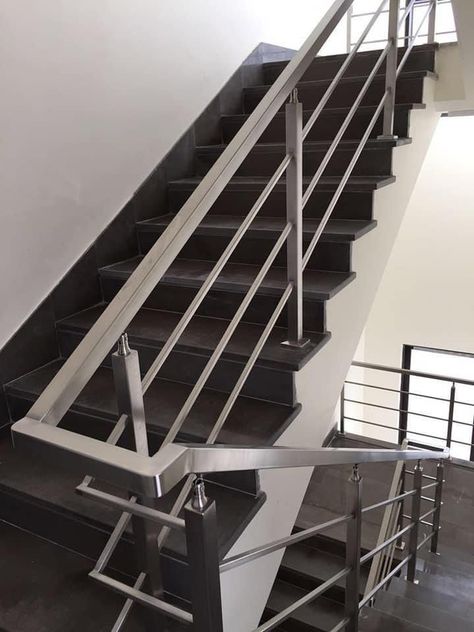 Staircase Glass Design, Modern Steel Gate Design, Stainless Steel Stair Railing, Steel Stair Railing, Spiral Stairs Design, Balcony Glass Design, Stairs Railing, Steel Railing Design, Grill Gate