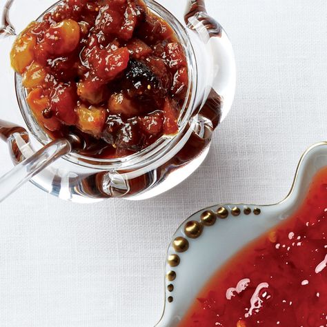 Warm spices and sweet dried fruit are a perfect pair for rich turkey meat.  Spiced dried-fruit chutney. Fruit Chutney, Plum Chutney, Fig Recipes, Chutney Recipe, Jams And Jellies, Dried Figs, Chutney Recipes, Dried Apricots, Jams & Jellies