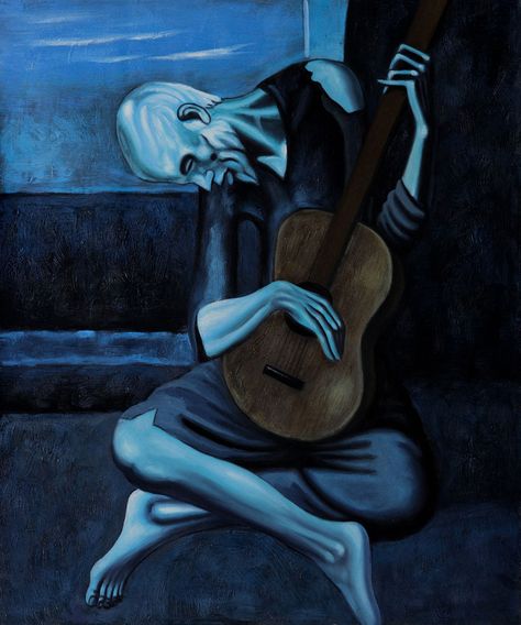 Picasso The Old Guitarist, Van Gogh Blue, Blue Paintings, Painting Apron, Detailed Paintings, How To Focus Better, Blue Painting, Famous Art, Modern Diy