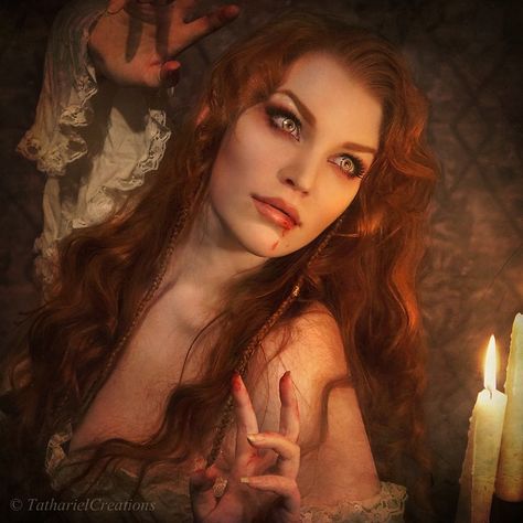 Marita Tathariel, Red Hair Vampire, Elven Makeup, Elven Kingdom, Dark Makeup Looks, Vampire Pictures, Vampire Girls, Dark Makeup, Redhead Girl