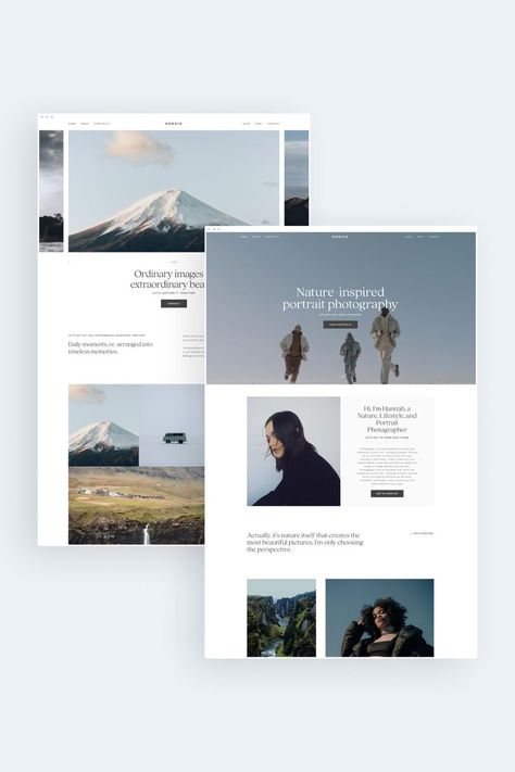 Nordik is a modern and minimalistic website theme with a soothing color scheme, chic fonts, and clean layouts. This template is perfect for lifestyle, travel, nature, wedding, and elopement photographers, yet with a little customization it can adapt to suit any photography niche. Learn more on blog.pixieset.com. Portfolio Website Design Photography, Photography Website Layout, Minimalist Photography Website, Photography Website Design Inspiration, Chic Fonts, Website Design Photographers, Minimalistic Website, Minimalist Website Design, Web Photography